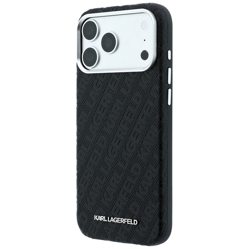 Karl Lagerfeld Grained Allover Logo Metal Elongated MagSafe case for iPhone 18 Pro Max / 17 Pro Max black - Billede 2