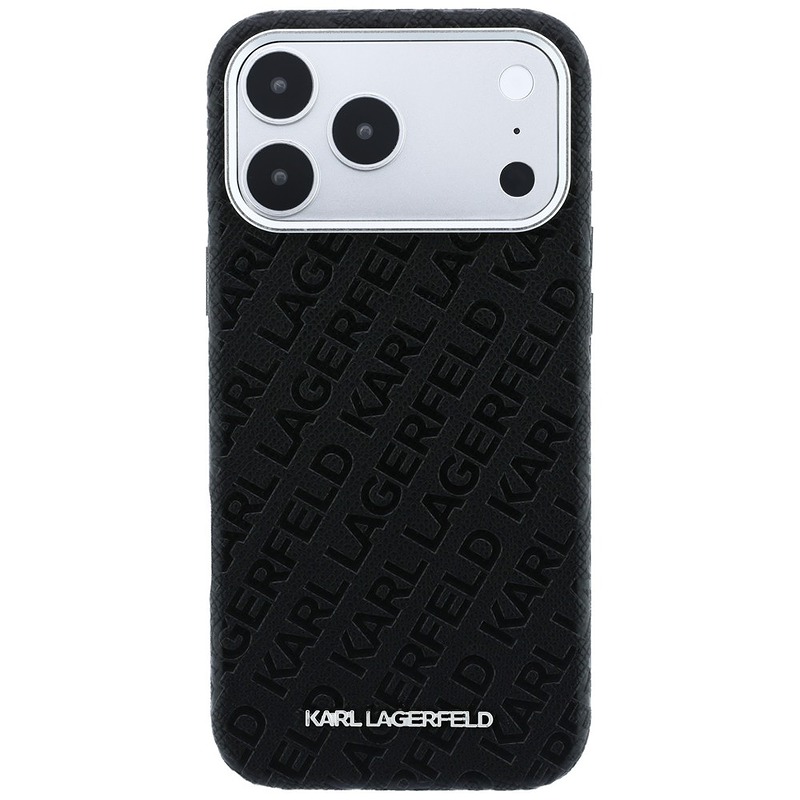 Karl Lagerfeld Grained Allover Logo Metal Elongated MagSafe case for iPhone 18 Pro Max / 17 Pro Max black - Billede 3