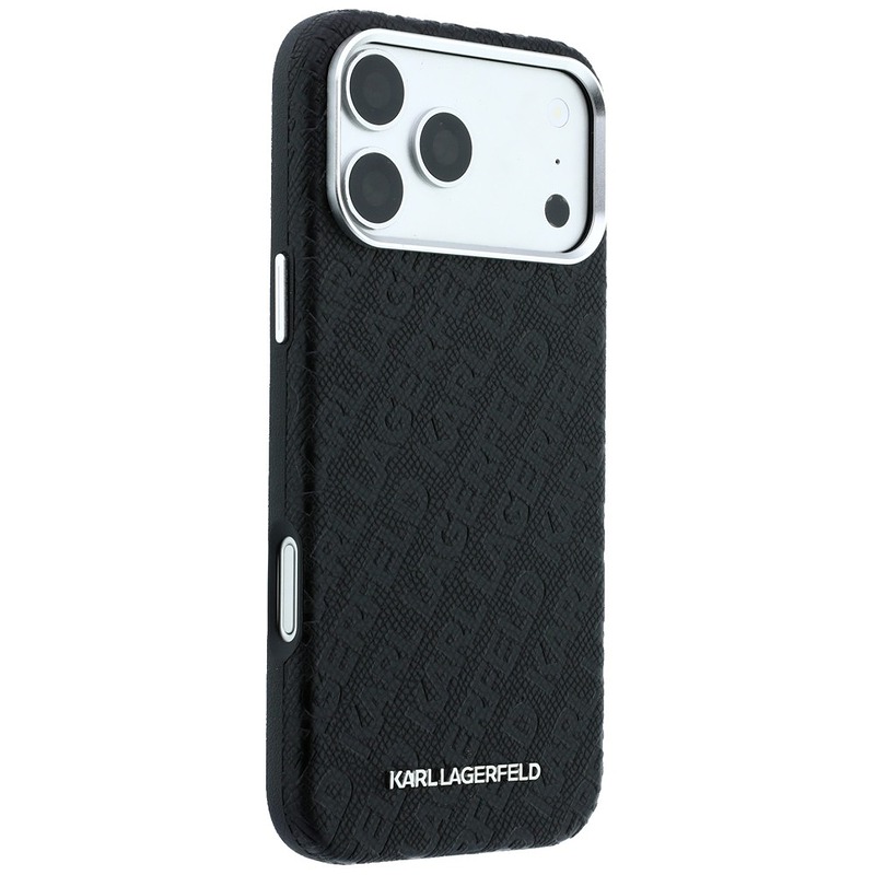 Karl Lagerfeld Grained Allover Logo Metal Elongated MagSafe case for iPhone 18 Pro Max / 17 Pro Max black - Billede 4