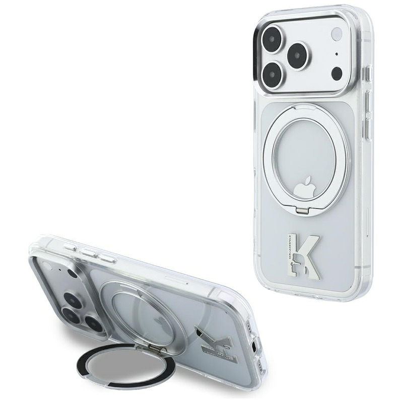 Karl Lagerfeld IML Ring Stand 360 Kameo Metal MagSafe case for iPhone 18 Pro Max / 17 Pro Max transparent - Billede 2