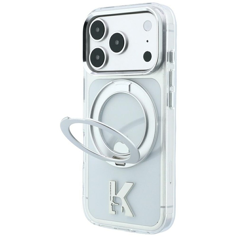 Karl Lagerfeld IML Ring Stand 360 Kameo Metal MagSafe case for iPhone 18 Pro Max / 17 Pro Max transparent - Billede 3