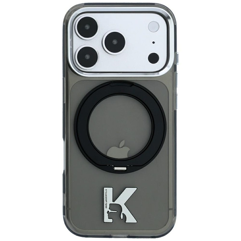 Karl Lagerfeld IML Ring Stand 360 Kameo Metal MagSafe case for iPhone 18 Pro Max / 17 Pro Max black