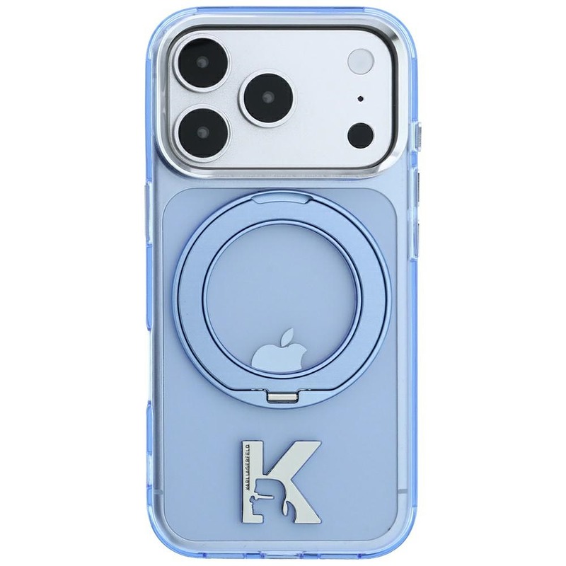 Karl Lagerfeld IML Ring Stand 360 Kameo Metal MagSafe case for iPhone 18 Pro / 17 Pro blue