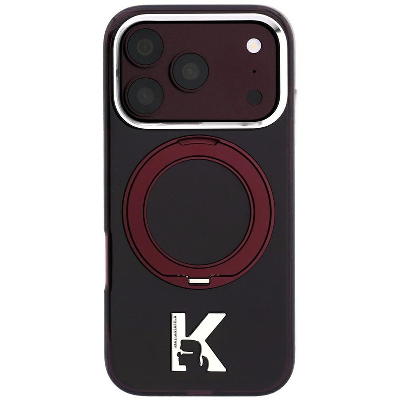 Karl Lagerfeld IML Ring Stand 360 Kameo Metal MagSafe case for iPhone 18 Pro Max / 17 Pro Max burgundy