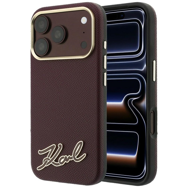 Karl Lagerfeld Grained with Resin Signature Logo MagSafe case for Iphone 18 Pro / 17 Pro burgundy