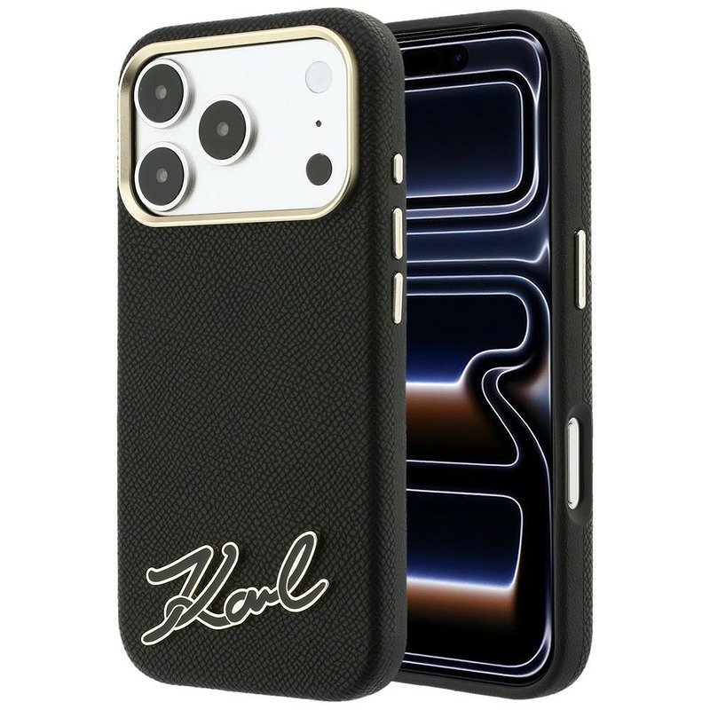 Karl Lagerfeld Grained with Resin Signature Logo MagSafe case for Iphone 18 Pro / 17 Pro black