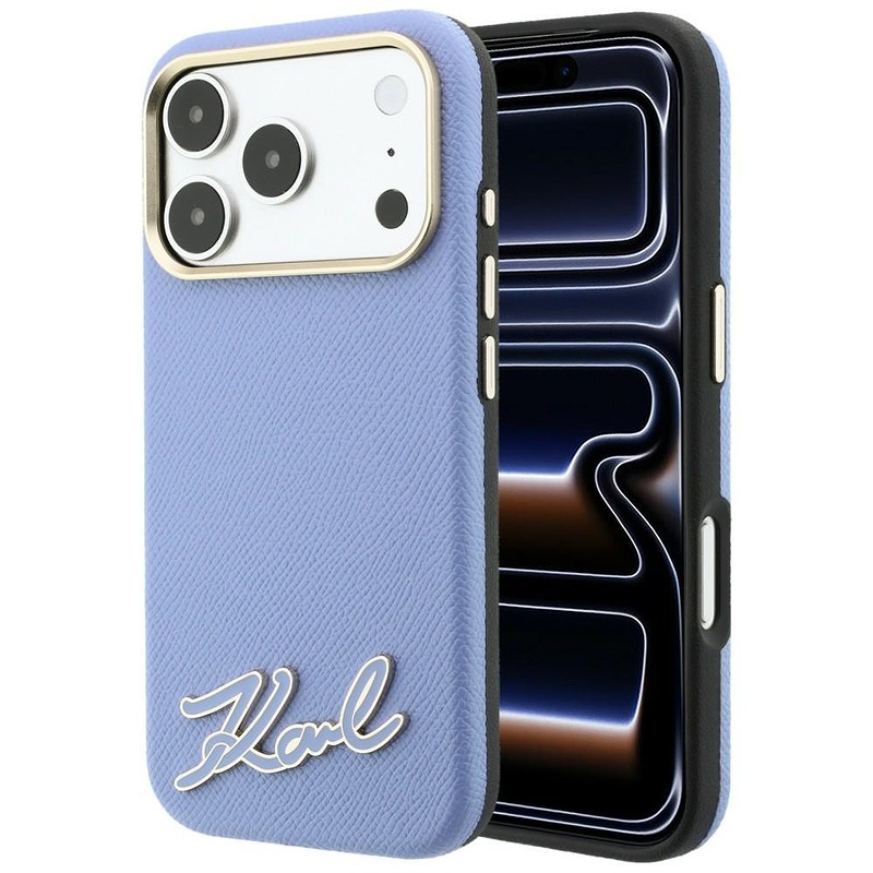Karl Lagerfeld Grained with Resin Signature Logo MagSafe case for Iphone 18 Pro / 17 Pro blue