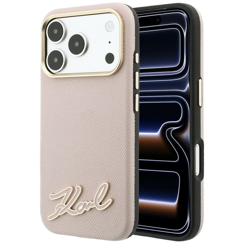 Karl Lagerfeld Grained with Resin Signature Logo MagSafe case for Iphone 18 Pro / 17 Pro pink