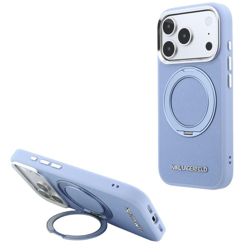 Karl Lagerfeld Ring Stand 360 Saffiano Classic Logo MagSafe case for Iphone 18 Pro / 17 Pro blue