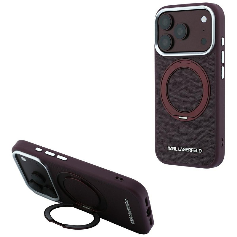 Karl Lagerfeld Ring Stand 360 Saffiano Classic Logo MagSafe case for Iphone 18 Pro Max / 17 Pro Max burgundy