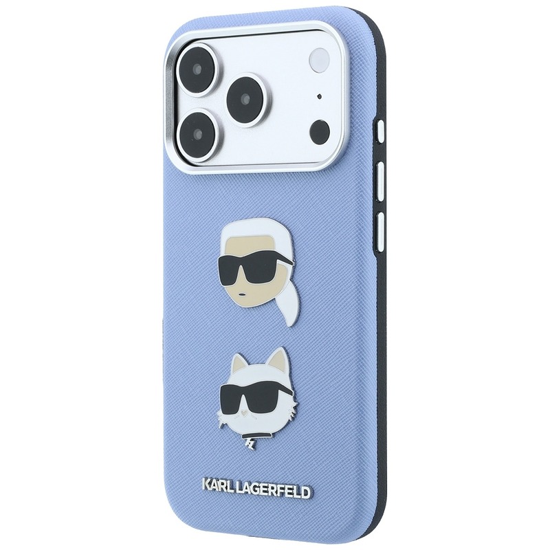Karl Lagerfeld Saffiano with Karl & Choupette Heads Pins & Logo case for Iphone 18 Pro Max / 17 Pro Max blue - Billede 2