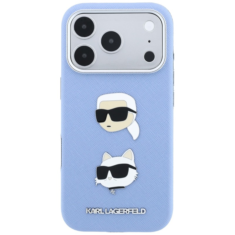 Karl Lagerfeld Saffiano with Karl & Choupette Heads Pins & Logo case for Iphone 18 Pro Max / 17 Pro Max blue - Billede 3