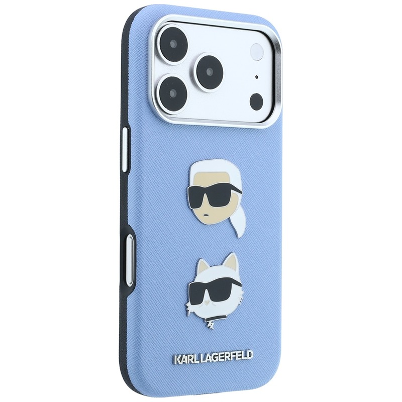 Karl Lagerfeld Saffiano with Karl & Choupette Heads Pins & Logo case for Iphone 18 Pro Max / 17 Pro Max blue - Billede 4