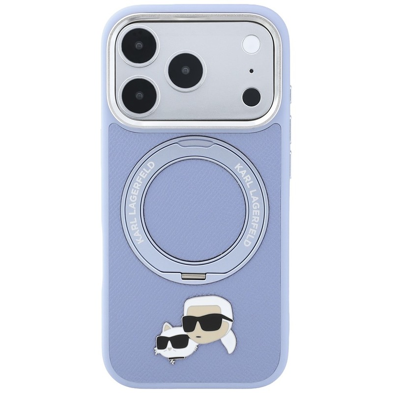 Karl Lagerfeld with Ring Stand 360 Karl & Choupette Heads Pin MagSafe case for Iphone 18 Pro / 17 Pro blue - Billede 3