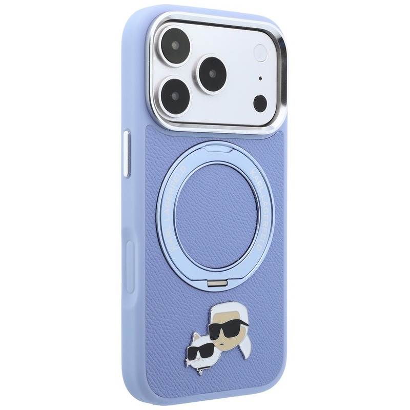 Karl Lagerfeld with Ring Stand 360 Karl & Choupette Heads Pin MagSafe case for Iphone 18 Pro / 17 Pro blue - Billede 4