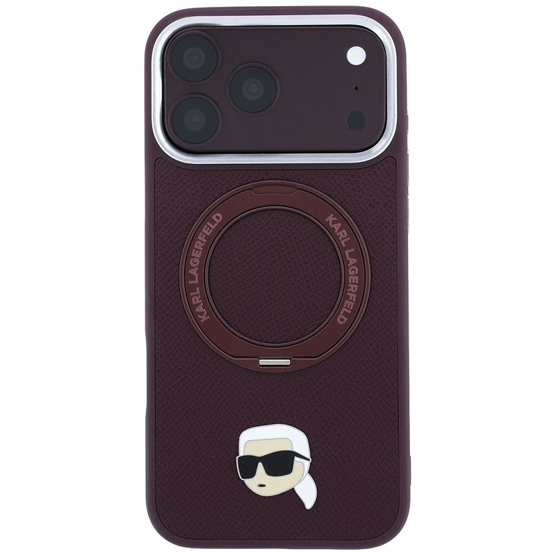 Karl Lagerfeld with Ring Stand 360 Karl Head Pin MagSafe case for Iphone 18 Pro / 17 Pro burgundy - Billede 3