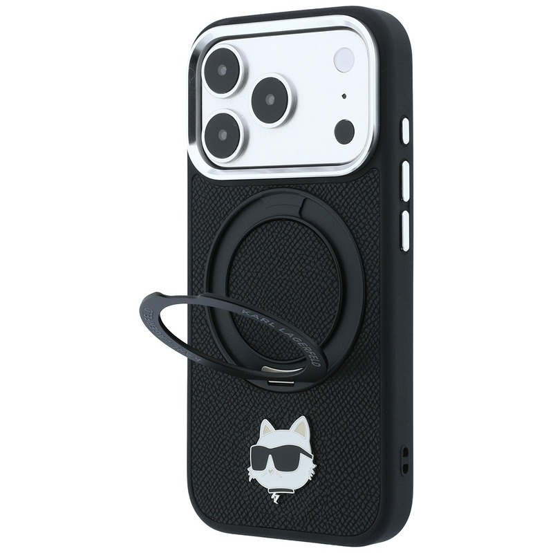 Karl Lagerfeld with Ring Stand 360 Choupette Head Pin MagSafe case for iPhone 18 Pro / 17 Pro black - Billede 2