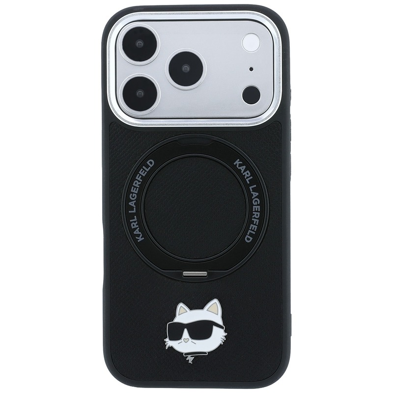 Karl Lagerfeld with Ring Stand 360 Choupette Head Pin MagSafe case for iPhone 18 Pro / 17 Pro black - Billede 3