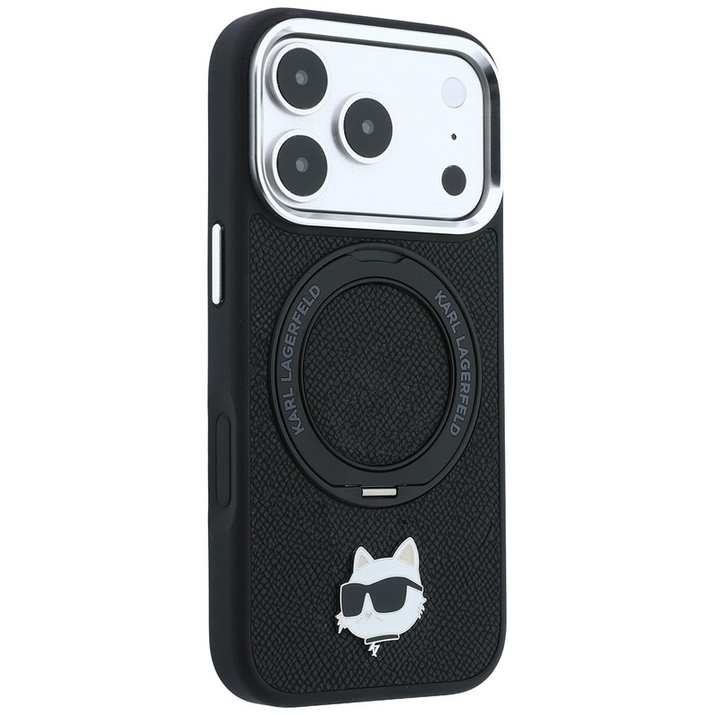 Karl Lagerfeld with Ring Stand 360 Choupette Head Pin MagSafe case for iPhone 18 Pro / 17 Pro black - Billede 4