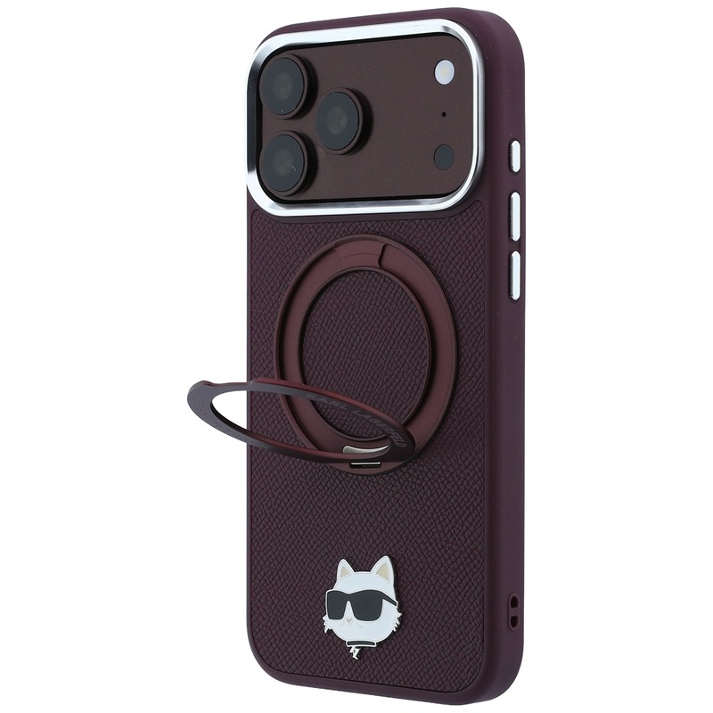 Karl Lagerfeld with Ring Stand 360 Choupette Head Pin MagSafe case for iPhone 18 Pro Max / 17 Pro Max burgundy - Billede 2