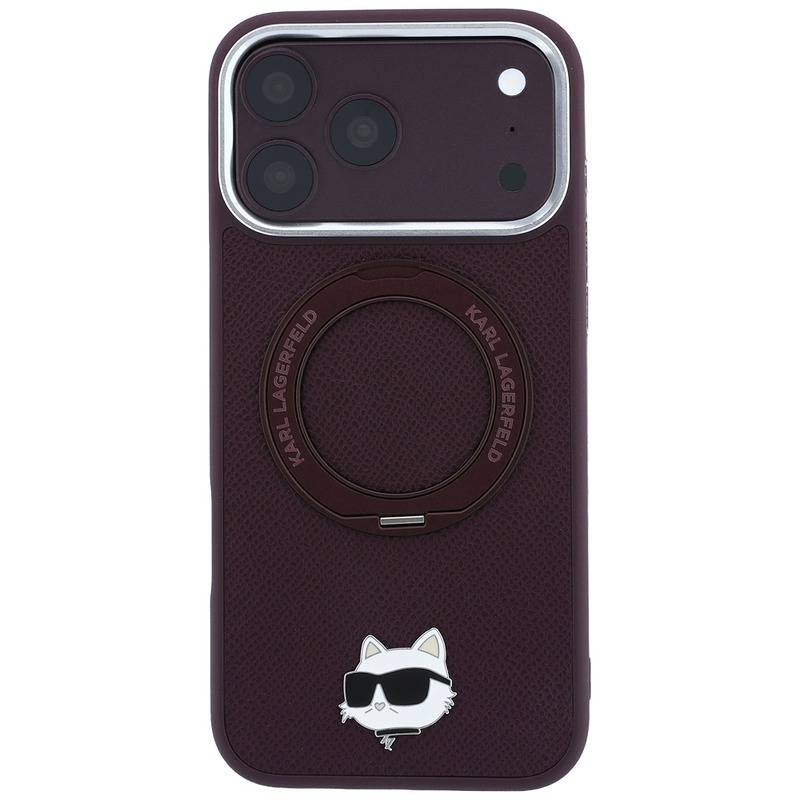 Karl Lagerfeld with Ring Stand 360 Choupette Head Pin MagSafe case for iPhone 18 Pro Max / 17 Pro Max burgundy - Billede 3