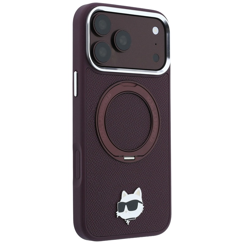 Karl Lagerfeld with Ring Stand 360 Choupette Head Pin MagSafe case for iPhone 18 Pro Max / 17 Pro Max burgundy - Billede 4