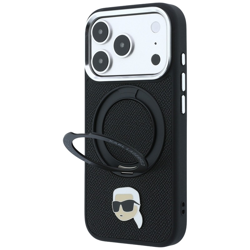 Karl Lagerfeld with Ring Stand 360 Karl Head Pin MagSafe case for iPhone 18 Pro / 17 Pro black - Billede 2