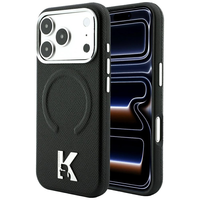Karl Lagerfeld Grained Embossed Ring Kameo Logo MagSafe case for iPhone 18 Pro / 17 Pro black