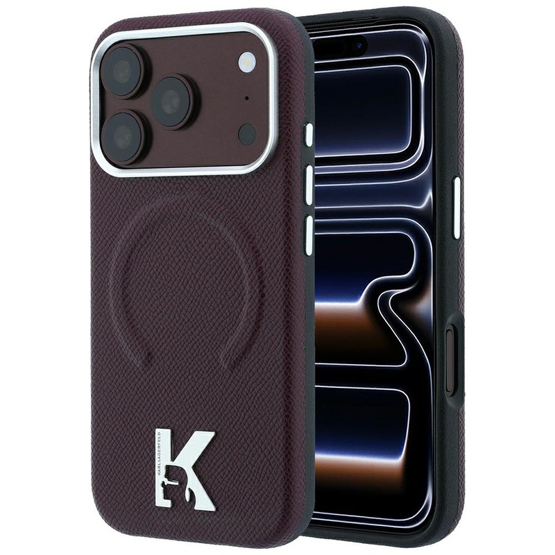 Karl Lagerfeld Grained Embossed Ring Kameo Logo MagSafe case for iPhone 18 Pro / 17 Pro burgundy