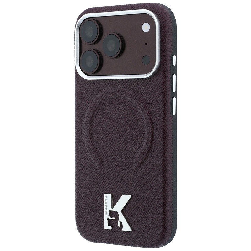 Karl Lagerfeld Grained Embossed Ring Kameo Logo MagSafe case for iPhone 18 Pro / 17 Pro burgundy - Billede 2