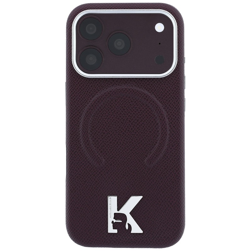 Karl Lagerfeld Grained Embossed Ring Kameo Logo MagSafe case for iPhone 18 Pro / 17 Pro burgundy - Billede 3
