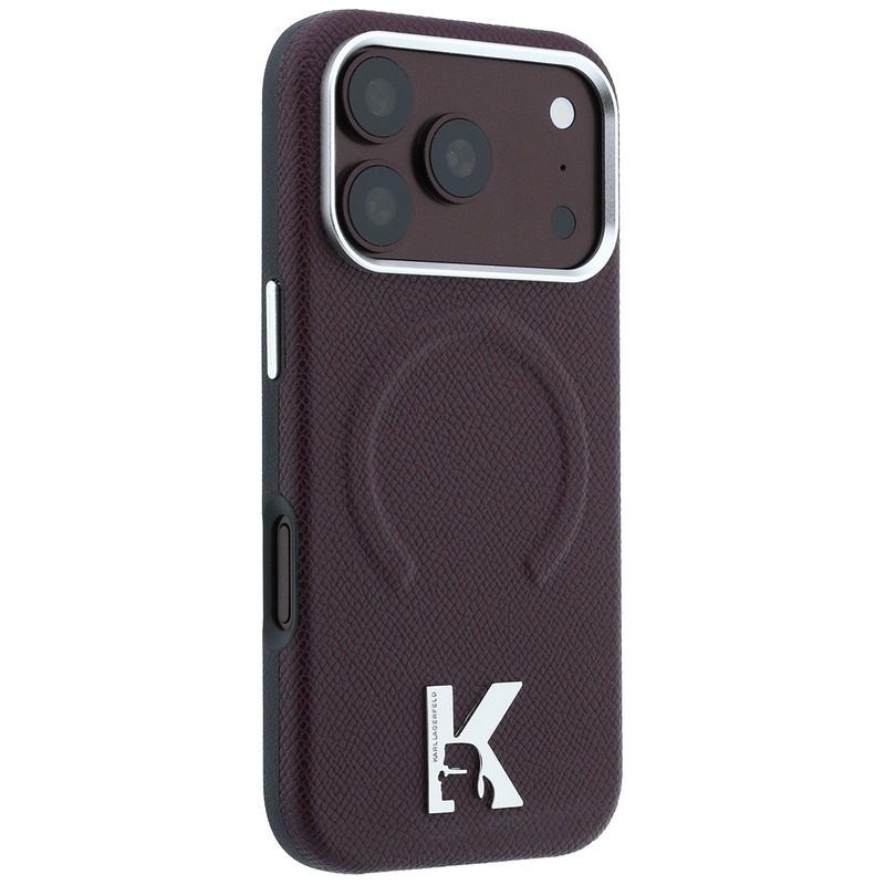 Karl Lagerfeld Grained Embossed Ring Kameo Logo MagSafe case for iPhone 18 Pro / 17 Pro burgundy - Billede 4