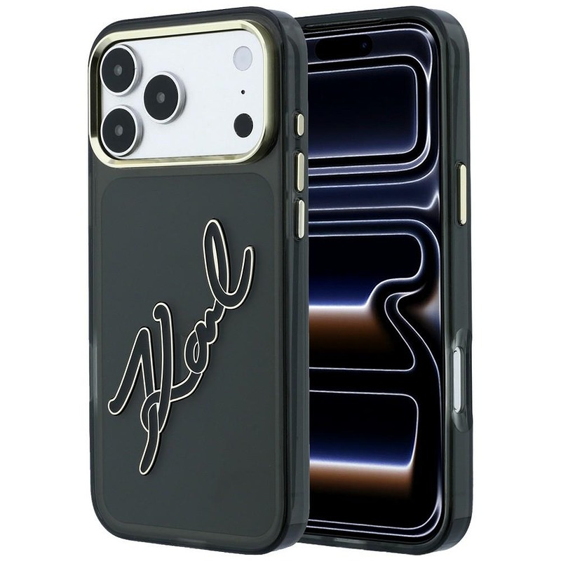 Karl Lagerfeld IML Big Signature Resin Metal Frame case for iPhone 18 Pro Max / 17 Pro Max black
