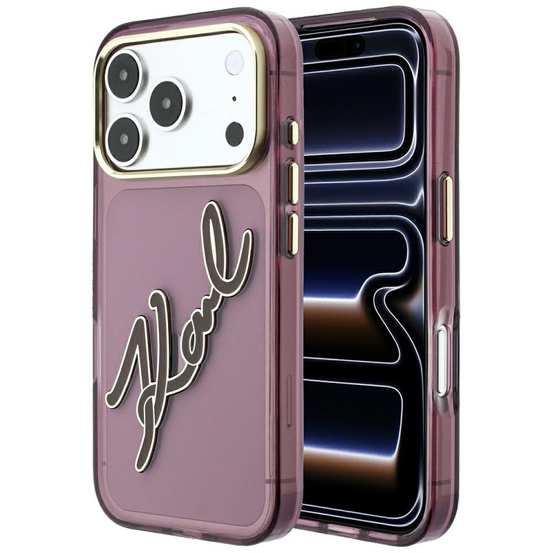 Karl Lagerfeld IML Big Signature Resin Metal Frame case for iPhone 18 Pro / 17 Pro burgundy