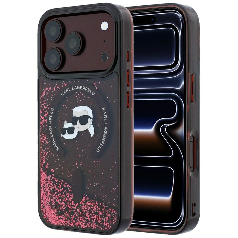 Karl Lagerfeld Liquid Glitter Karl Choupette Heads MagSafe case for iPhone 18 Pro / 17 Pro burgundy