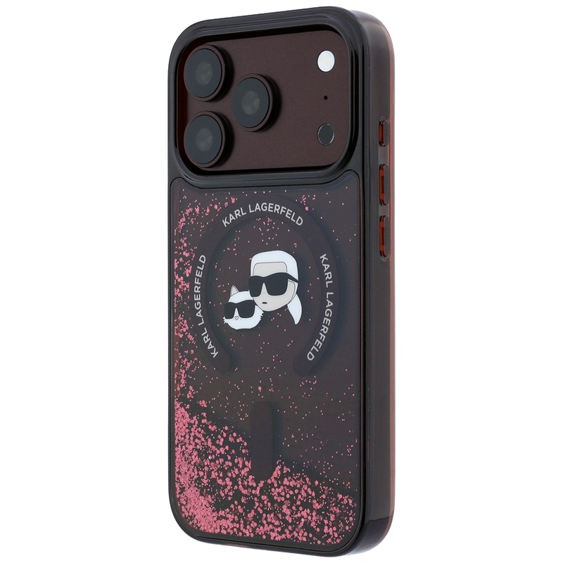 Karl Lagerfeld Liquid Glitter Karl Choupette Heads MagSafe case for iPhone 18 Pro / 17 Pro burgundy - Billede 2