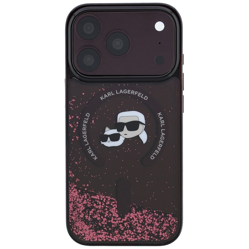 Karl Lagerfeld Liquid Glitter Karl Choupette Heads MagSafe case for iPhone 18 Pro / 17 Pro burgundy - Billede 3