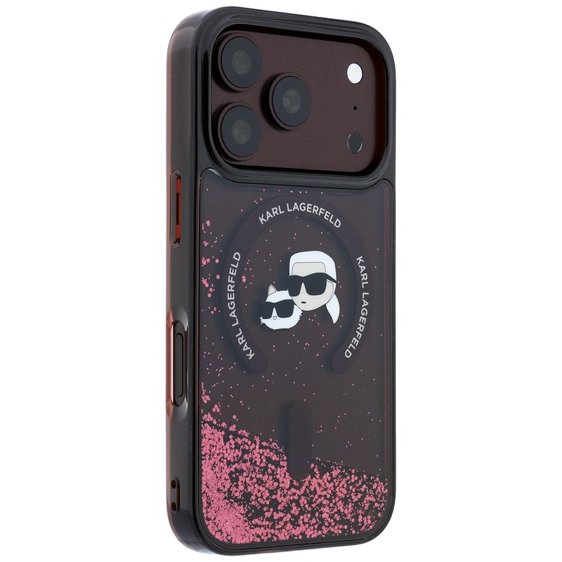 Karl Lagerfeld Liquid Glitter Karl Choupette Heads MagSafe case for iPhone 18 Pro / 17 Pro burgundy - Billede 4