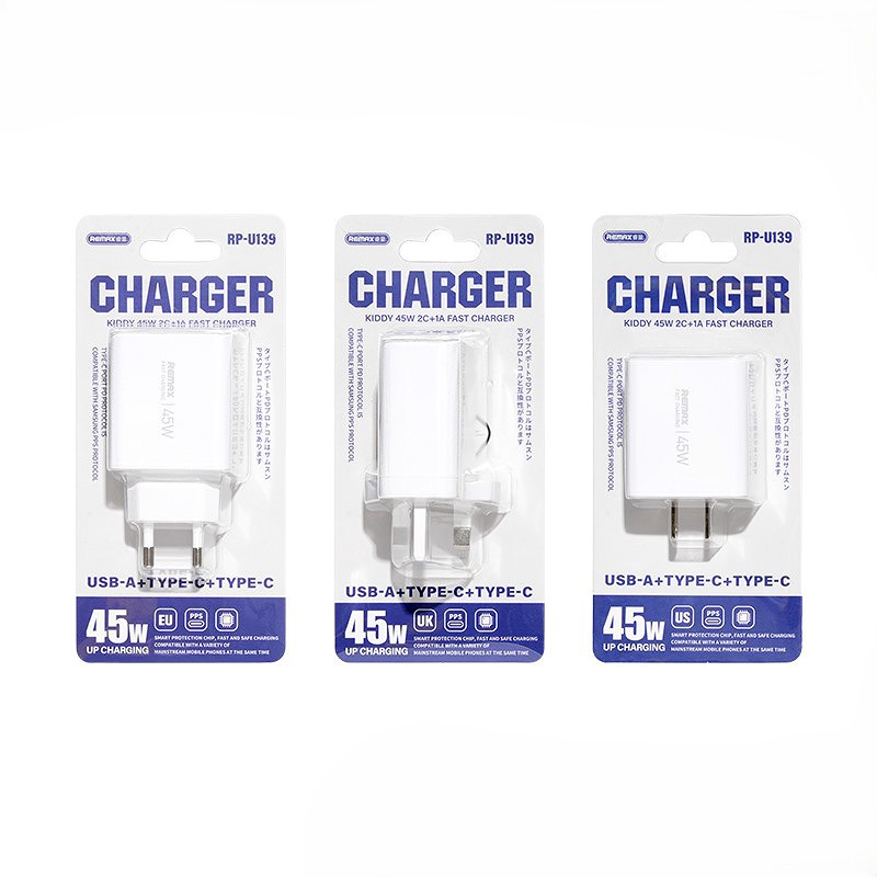 KIDDY SERIES 45W RP-U139 2xUSB-C/1xUSB NETWORK CHARGER WHITE - Billede 2