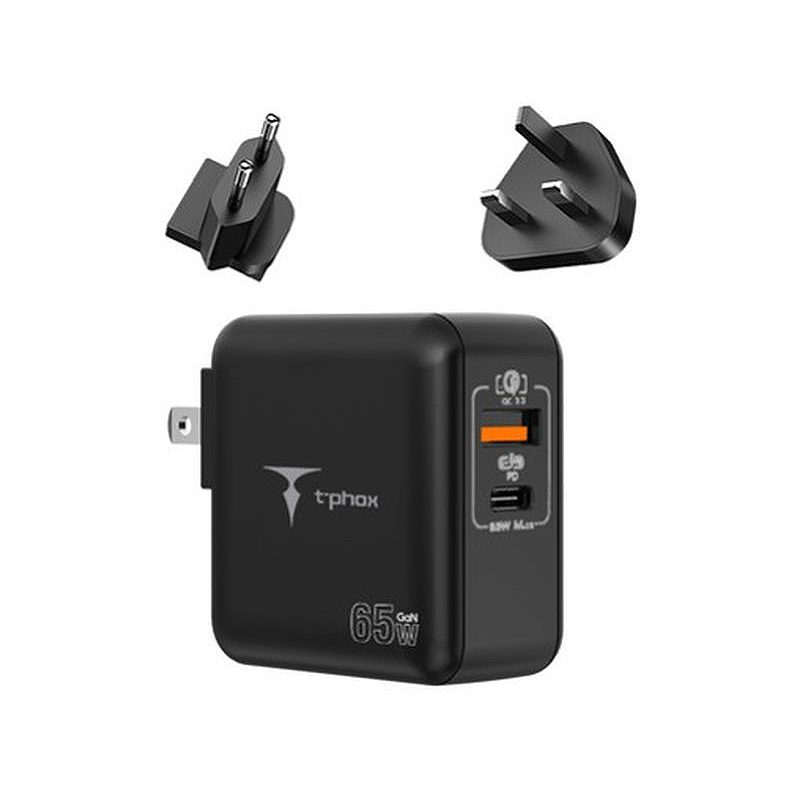 WALL CHARGER T-PHOX MEGA T-PP09 GAN PD 65W USB/USB-C BLACK - Billede 2