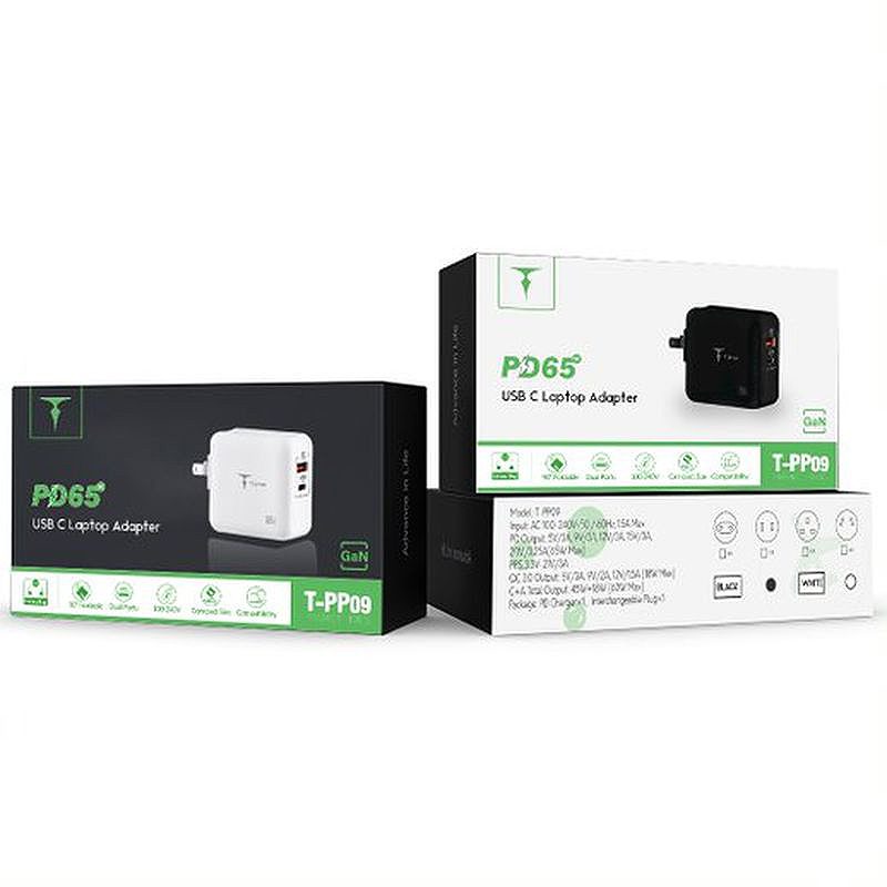 WALL CHARGER T-PHOX MEGA T-PP09 GAN PD 65W USB/USB-C BLACK - Billede 3