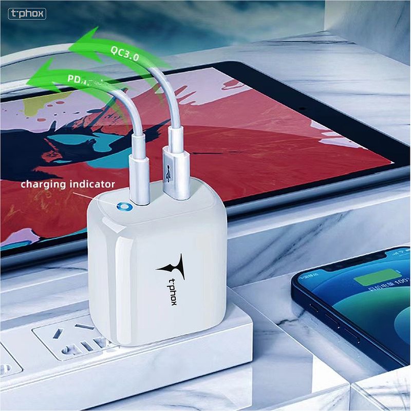 WALL CHARGER T-PHOX GLORY 45W USB/USB-C WHITE - Billede 4