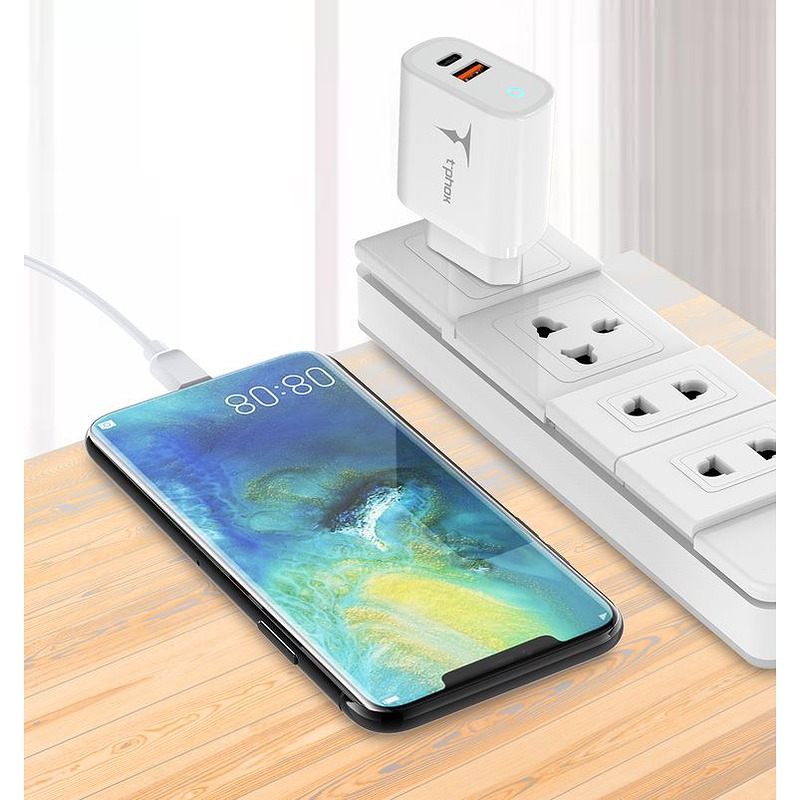 WALL CHARGER T-PHOX GLORY 45W USB/USB-C WHITE - Billede 5