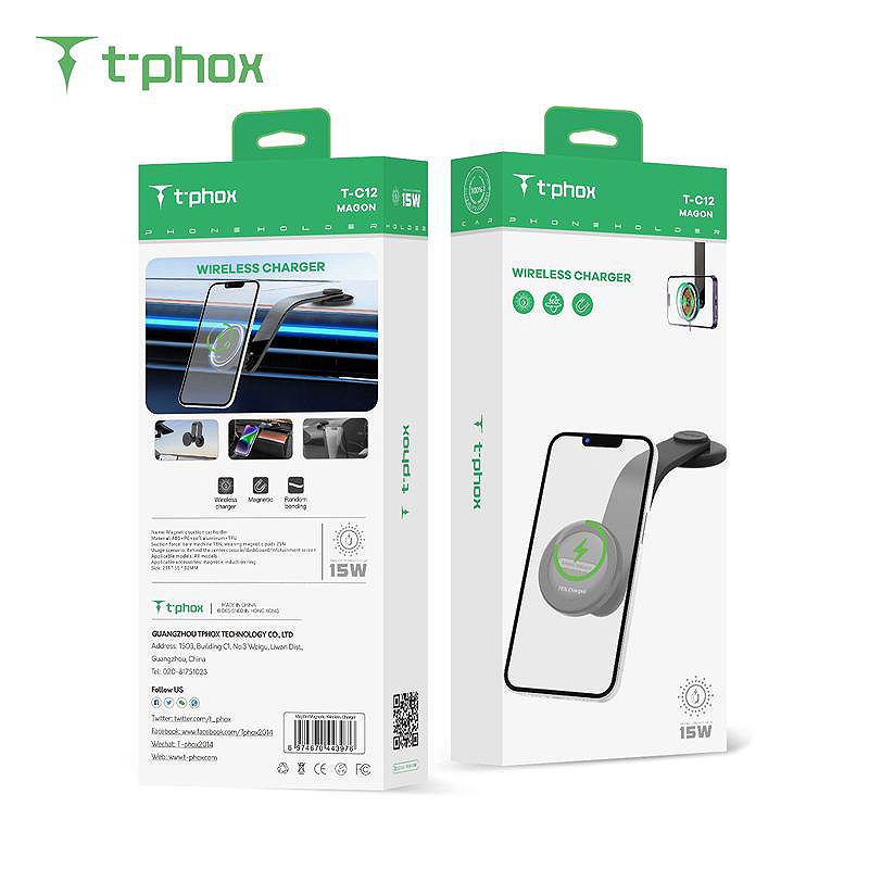 T-PHOX MAG ON 15W MAGNETIC WIRELESS CAR MOUNT BLACK - Billede 4