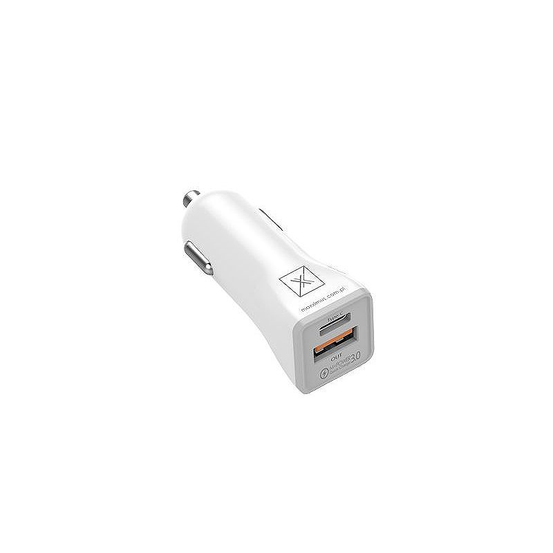 CAR CHARGER MX KAPPA 18W PD+QC, USB-A+C+ C/C CABLE 20W PD, WHITE