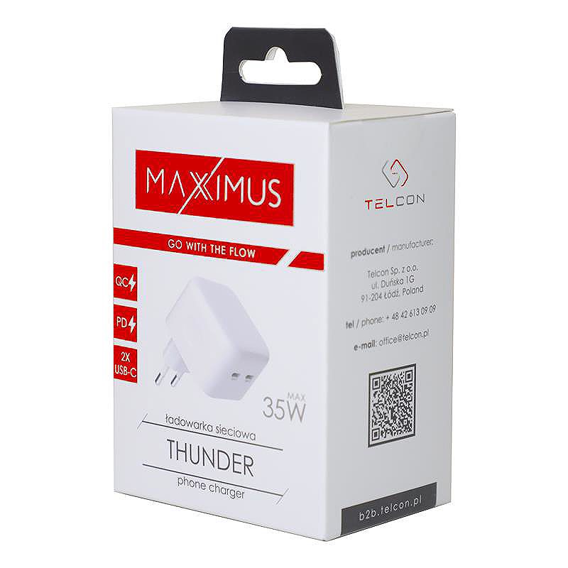 WALL CHARGER MX THUNDER PD 35W, 2xUSB-C WHITE - Billede 4