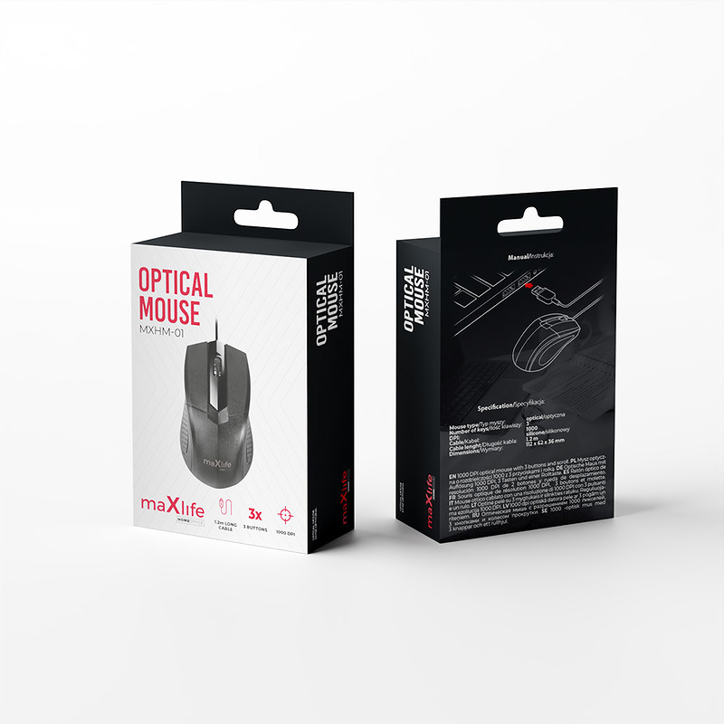 Maxlife Home Office MXHM-01 optical mouse 1000 DPI 1,2 m black - Billede 5