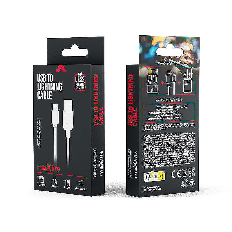 Maxlife cable USB - Lightning 1,0 m 1A white - Billede 2