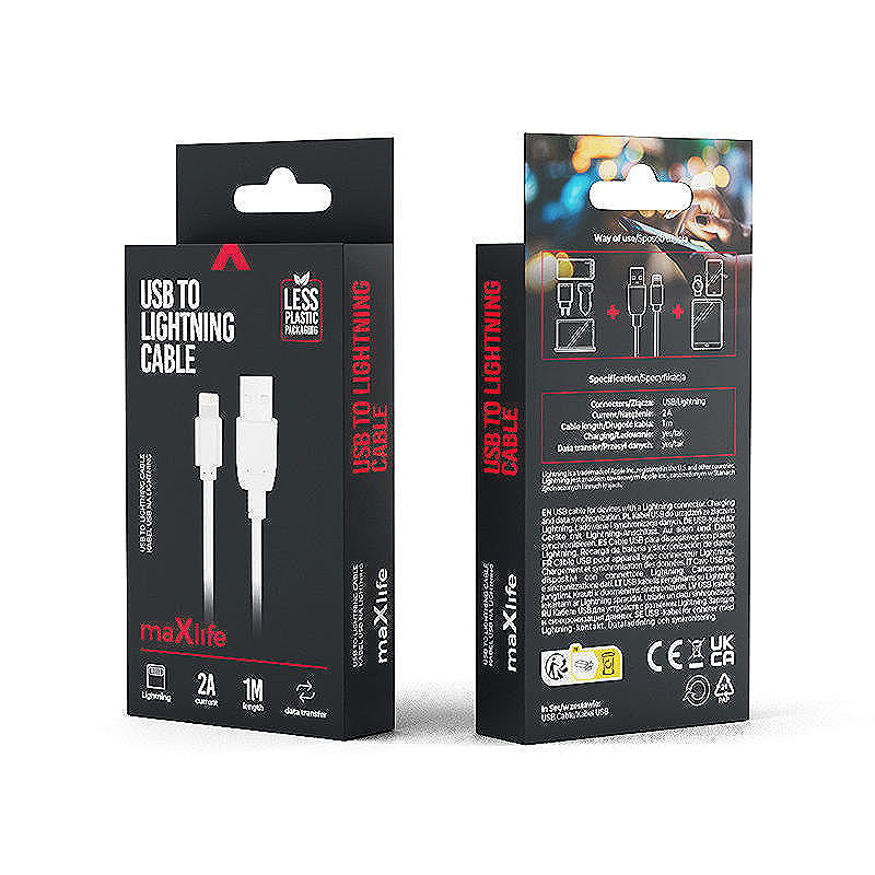 Maxlife cable USB - Lightning 1,0 m 2A white - Billede 2