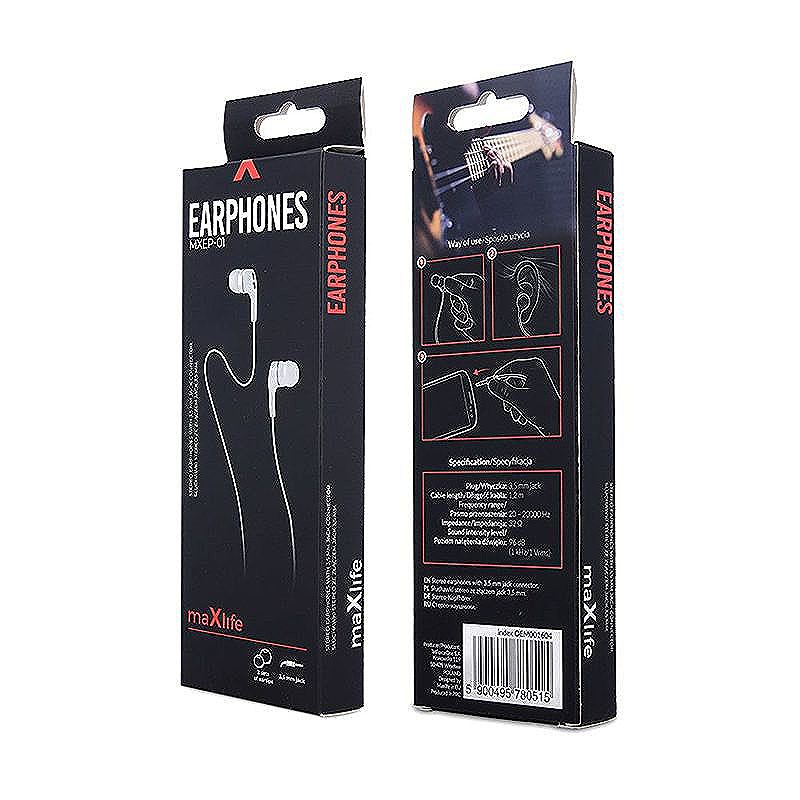 Maxlife wired earphones MXEP-01 jack 3,5mm white - Billede 2